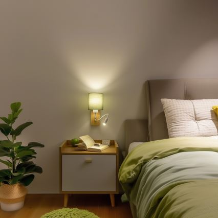 Brilagi - LED Joustava seinävalaisin NUBILA WOOD 1xE27/25W/230V + LED/3W tammi/vihreä