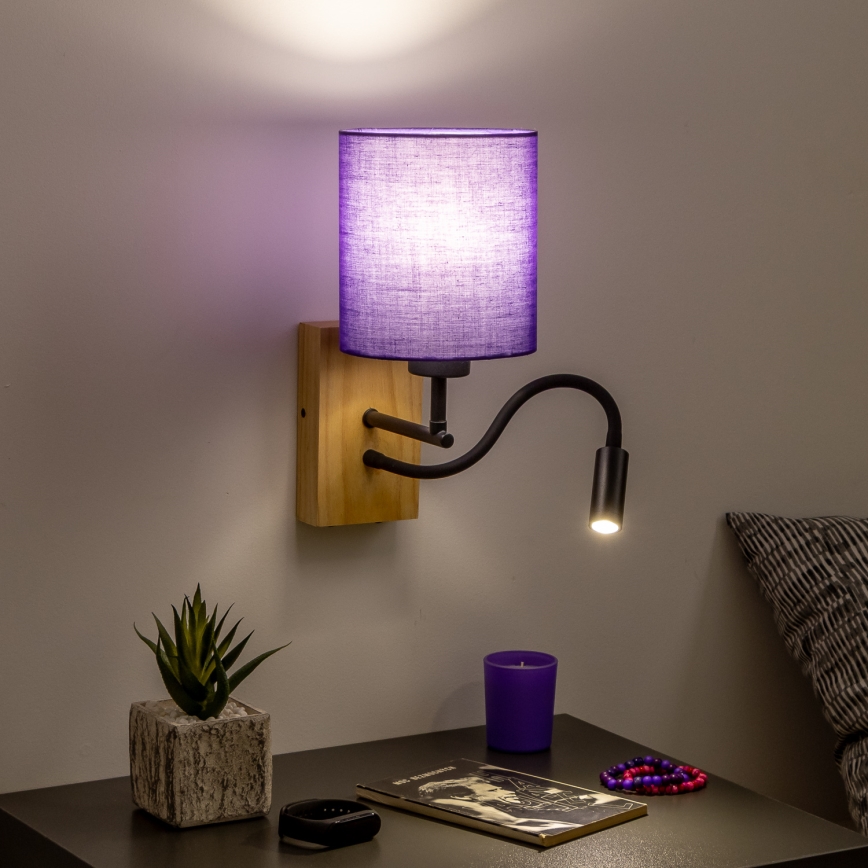 Brilagi - LED Joustava seinävalaisin NUBILA WOOD 1xE27/25W/230V + LED/3W tammi/violetti
