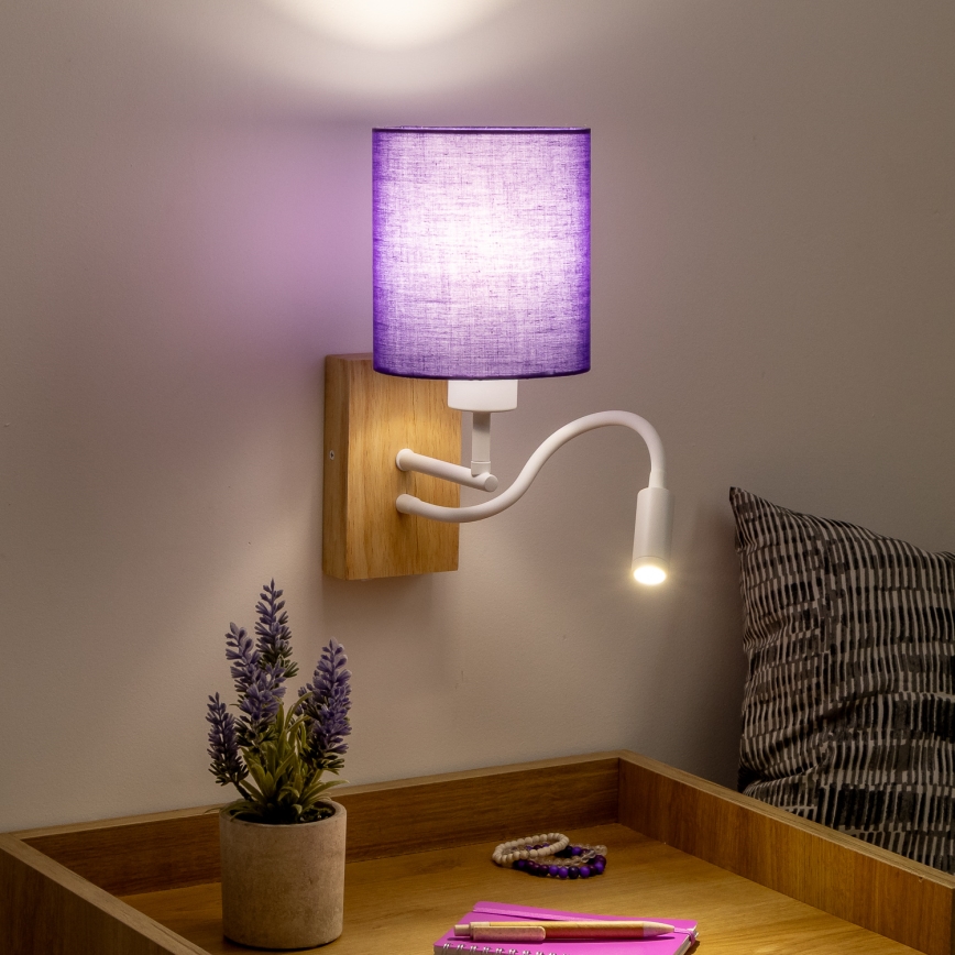 Brilagi - LED Joustava seinävalaisin NUBILA WOOD 1xE27/25W/230V + LED/3W tammi/violetti