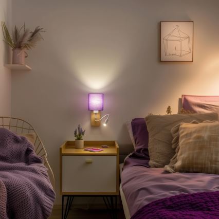 Brilagi - LED Joustava seinävalaisin NUBILA WOOD 1xE27/25W/230V + LED/3W tammi/violetti