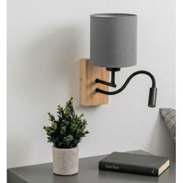 Brilagi - LED-taipuisa seinävalaisin NUBILA WOOD 1xE27/25W/230V + LED/3W tammi/musta/vaaleanharmaa