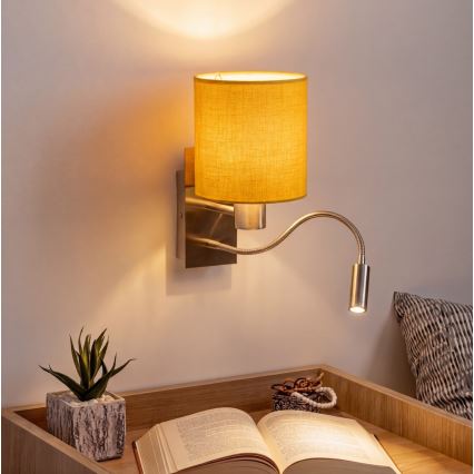 Brilagi - LED-taivutettava seinävalaisin NUBILA 1xE27/25W/230V + LED/3W mattakromi/keltainen