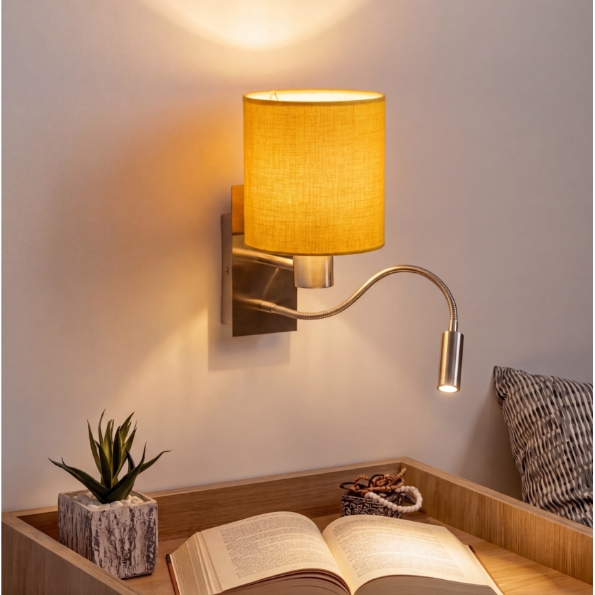 Brilagi - LED-taivutettava seinävalaisin NUBILA 1xE27/25W/230V + LED/3W mattakromi/keltainen