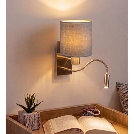 Brilagi - LED-joustava seinävalaisin NUBILA 1xE27/25W/230V + LED/3W mattakromi/vaaleanharmaa