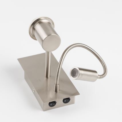 Brilagi - LED-joustava seinävalaisin NUBILA 1xE27/25W/230V + LED/3W mattakromi/vaaleanharmaa
