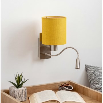 Brilagi - LED-taivutettava seinävalaisin NUBILA 1xE27/25W/230V + LED/3W mattakromi/keltainen