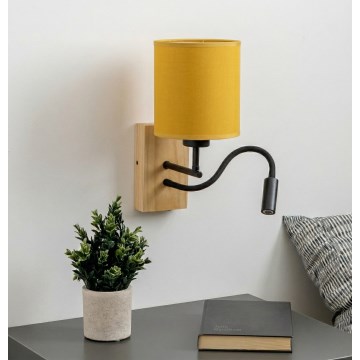 Brilagi - LED-taivutettava seinävalaisin NUBILA WOOD 1xE27/25W/230V + LED/3W tammi/musta/keltainen