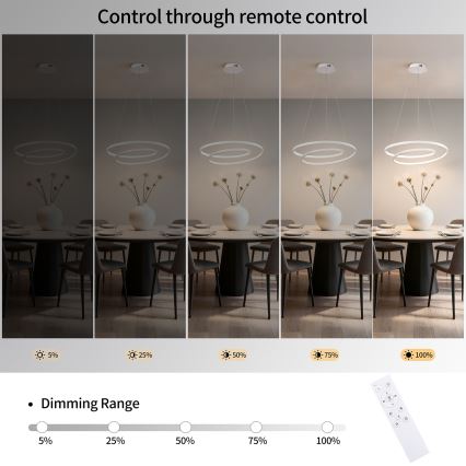 Brilagi - LED-himennettävä riippuvalaisin kaapelilla TWISTER LED/48W/230V 3000–6000K halkaisija 50 cm valkoinen + kaukosäädin