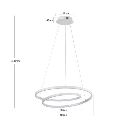 Brilagi - LED-himennettävä riippuvalaisin kaapelilla TWISTER LED/48W/230V 3000–6000K halkaisija 50 cm valkoinen + kaukosäädin