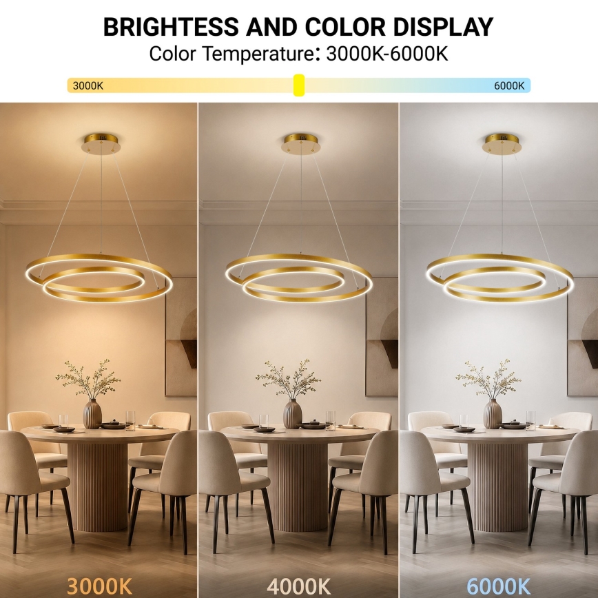 BRILAGI - LED himmennettävä riippuvalaisin vaijerilla TWISTER LED/75W/230V 3000–6000K halkaisija 70 cm kultainen + kauko-ohjain