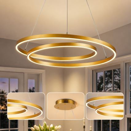 BRILAGI - LED himmennettävä riippuvalaisin vaijerilla TWISTER LED/75W/230V 3000–6000K halkaisija 70 cm kultainen + kauko-ohjain