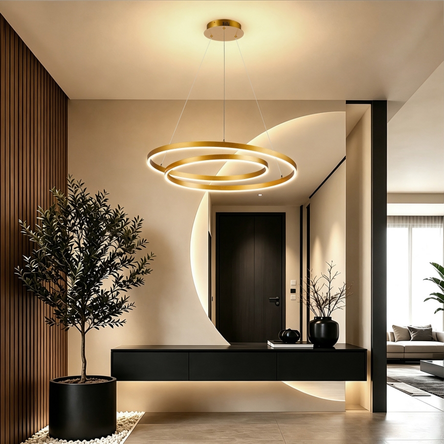 BRILAGI - LED himmennettävä riippuvalaisin vaijerilla TWISTER LED/75W/230V 3000–6000K halkaisija 70 cm kultainen + kauko-ohjain