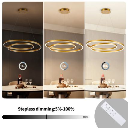 BRILAGI - LED himmennettävä riippuvalaisin vaijerilla TWISTER LED/75W/230V 3000–6000K halkaisija 70 cm kultainen + kauko-ohjain