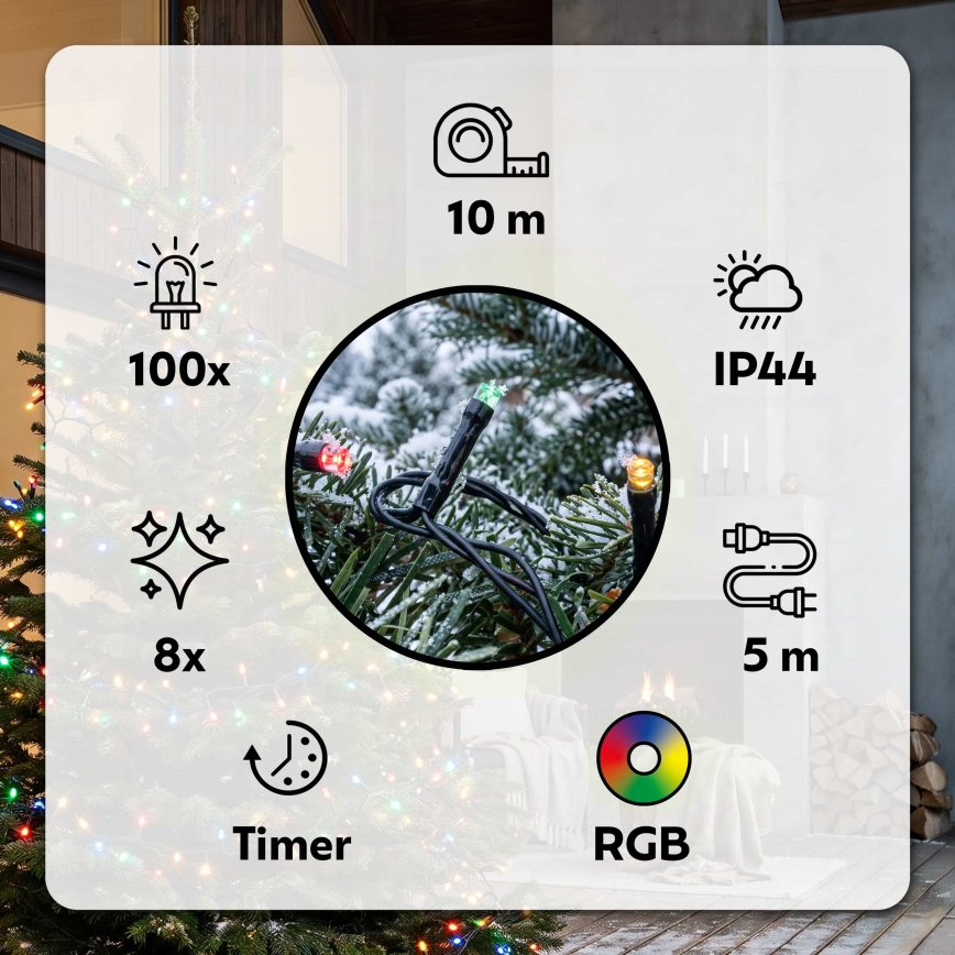 BRILAGI - LED-ulkojouluvaloketju 100xLED/8 toimintoa 13 m IP44 monivärinen