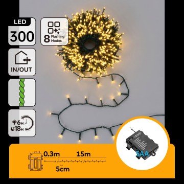 BRILAGI - LED-ulkojouluvalosarja 300 LEDiä/3xAA/8 toimintoa 15,3 m IP44 lämmin valkoinen