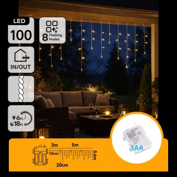 BRILAGI - LED-ulkokäyttöinen jouluketju 100xLED/3xAA/8 toimintoa 8x0,6m IP44 lämmin valkoinen