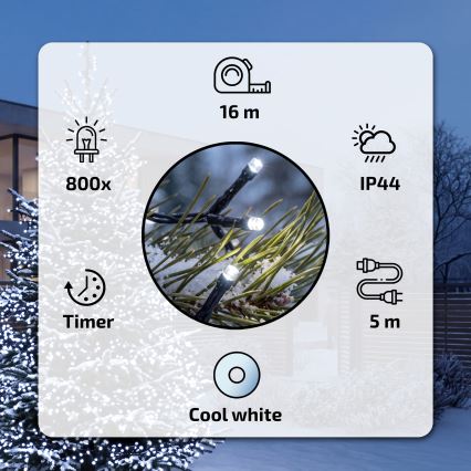 BRILAGI - LED-ulkokäyttöinen jouluköynnös 800xLED, 21 m, IP44, kylmänvalkoinen