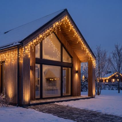 BRILAGI - LED-ulkokäyttöön tarkoitettu joulukoristevalosarja 800 LED / 8 toimintoa, 43 m, IP44, lämmin valkoinen, jääpuikkovalot