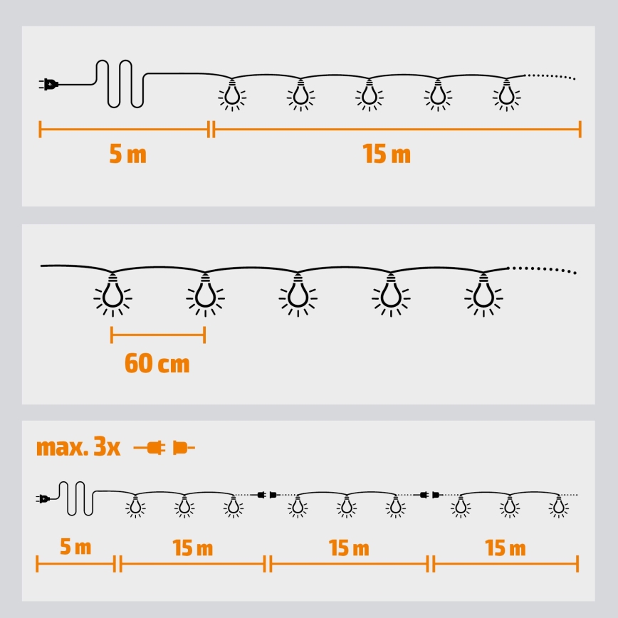 Brilagi - LED-ulkokäyttöinen koristevalosarja GIRLANDA 25xE12/0,8W/230V 20m IP44 kylmä valkoinen