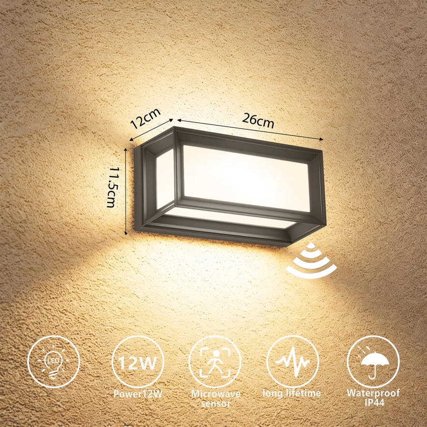 Brilagi - LED-ulkoseinävalaisin tunnistimella PARKER LED/12W/230V antrasiitti IP44
