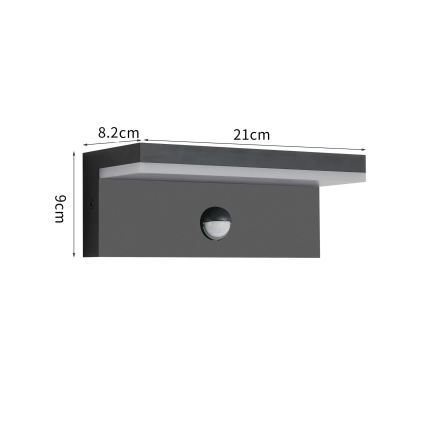 Brilagi - LED-ulkoseinävalaisin anturilla TESSI LED/10W/230V musta IP54