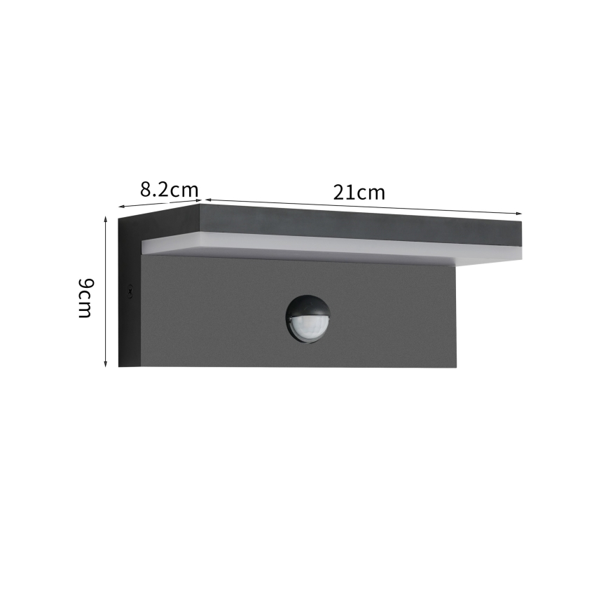 Brilagi - LED-ulkoseinävalaisin anturilla TESSI LED/10W/230V musta IP54
