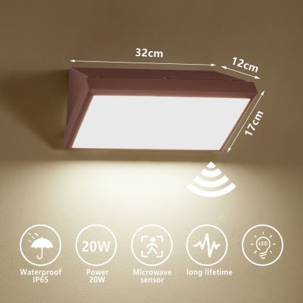 Brilagi - LED-ulkoseinävalaisin liiketunnistimella TRIANGLE LED/20W/230V ruskea IP65