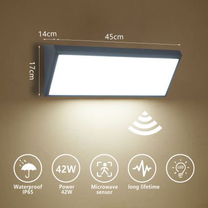 Brilagi - TRIANGLE LED ulkoseinävalaisin liiketunnistimella, 42 W, 230 V, 45 cm, antrasiitti, IP65