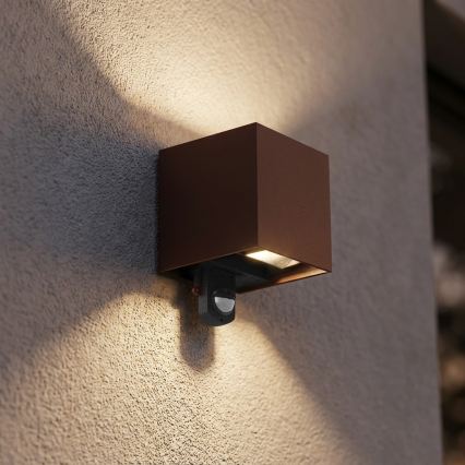 Brilagi - LED-ulkoseinävalaisin liiketunnistimella CUBE LED/6W/230V ruskea IP65