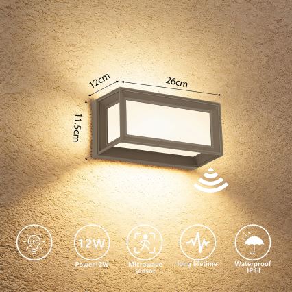 Brilagi - PARKER LED-ulkoseinävalaisin liiketunnistimella LED/12W/230V harmaa IP44