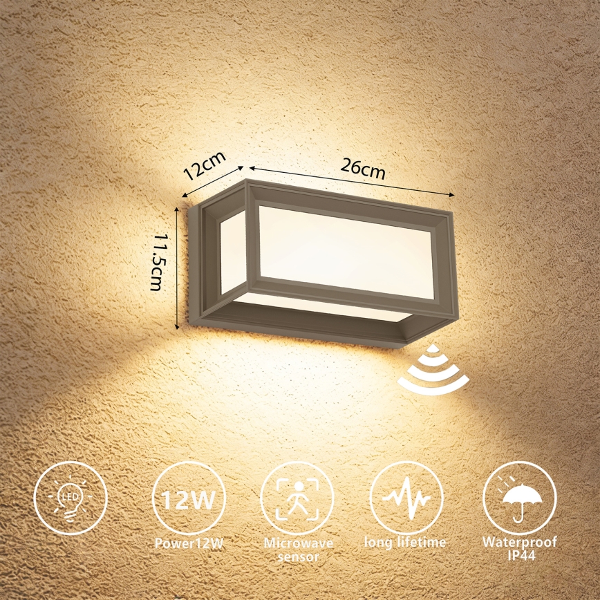 Brilagi - PARKER LED-ulkoseinävalaisin liiketunnistimella LED/12W/230V harmaa IP44