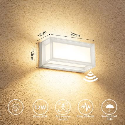 Brilagi - PARKER LED-ulkovalaisin liiketunnistimella LED/12W/230V valkoinen IP44