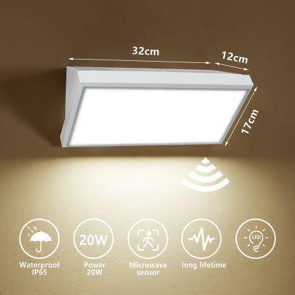 Brilagi - LED-ulkoseinävalaisin TRIANGLE LED/20W/230V liiketunnistimella, valkoinen, IP65