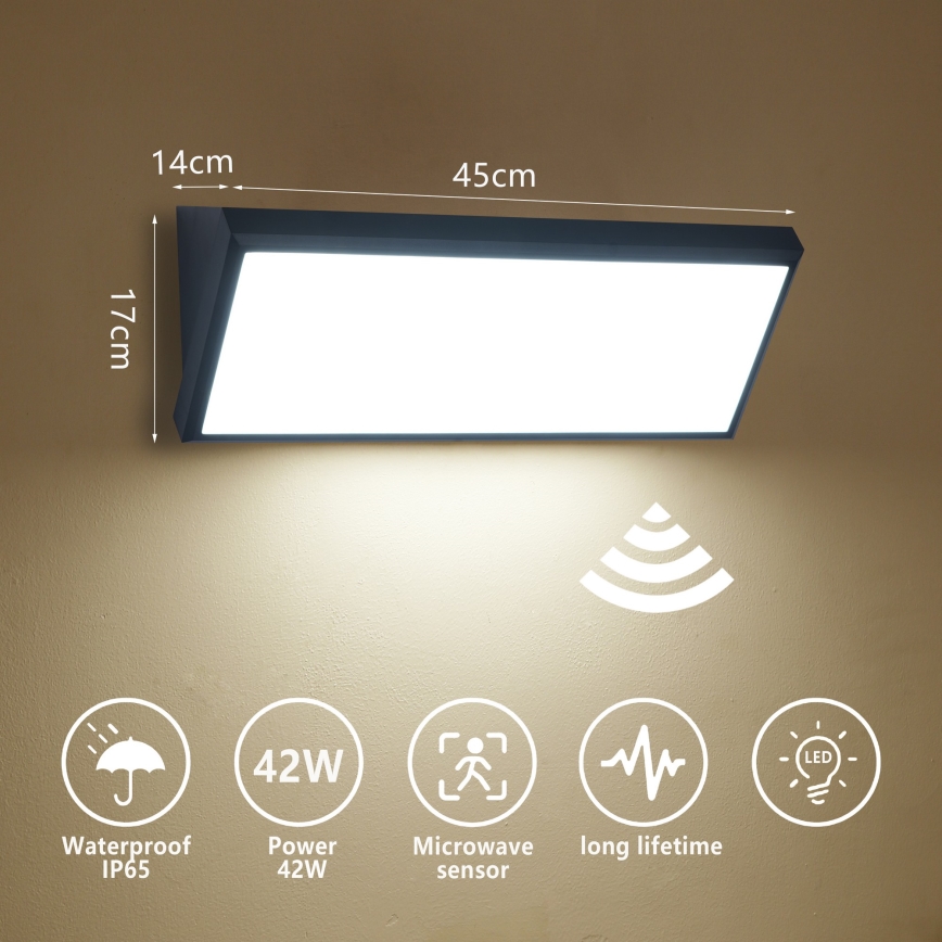 Brilagi - LED-ulkoseinävalaisin anturilla TRIANGLE LED/42W/230V 45 cm musta IP65