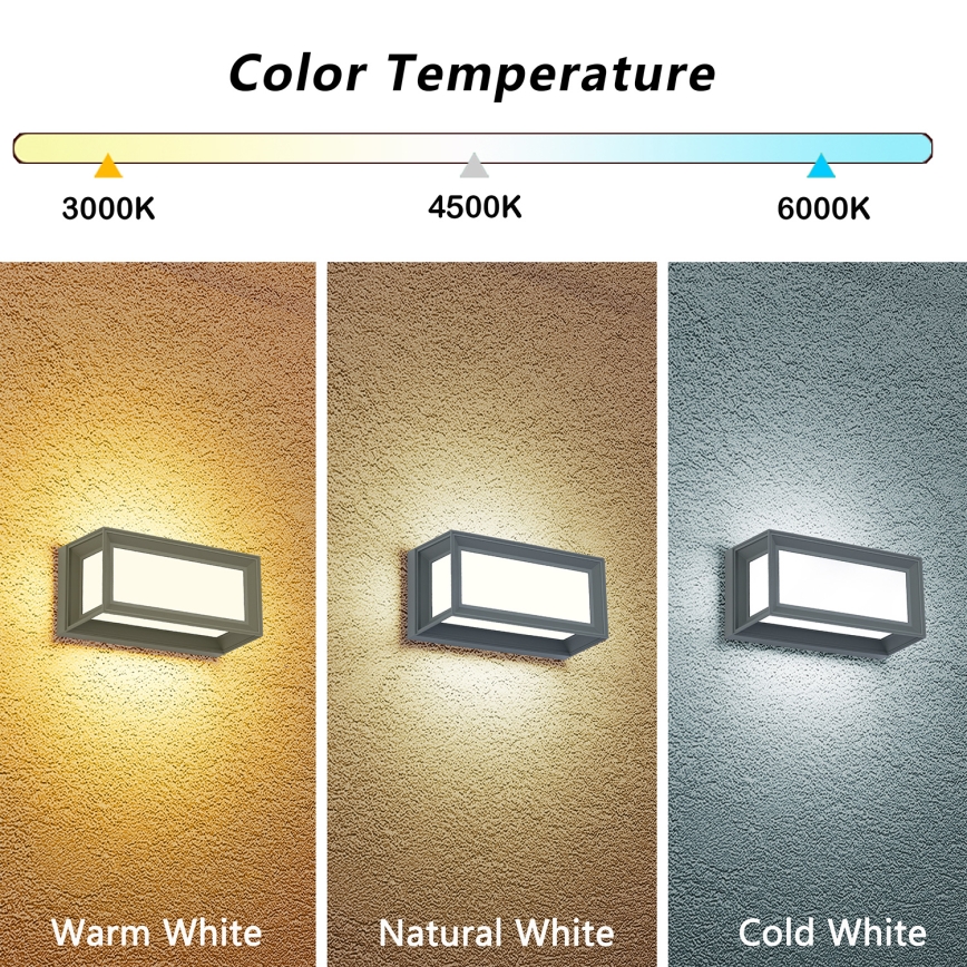 Brilagi - PARKER LED/12W/230V ulkoseinävalaisin 3000/4500/6000K harmaa IP44