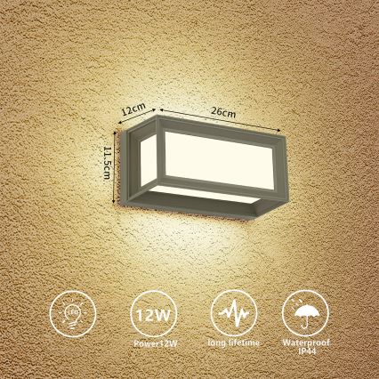Brilagi - PARKER LED/12W/230V ulkoseinävalaisin 3000/4500/6000K harmaa IP44