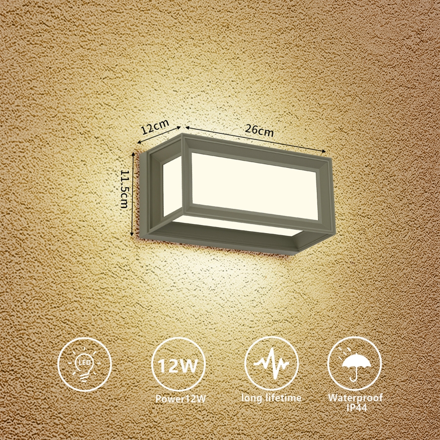 Brilagi - PARKER LED/12W/230V ulkoseinävalaisin 3000/4500/6000K harmaa IP44