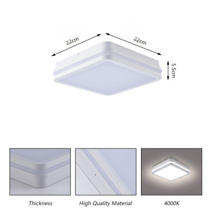 Brilagi - LED-ulkovalaisin anturilla BENE LED/18W/230V 22x22 cm valkoinen IP54