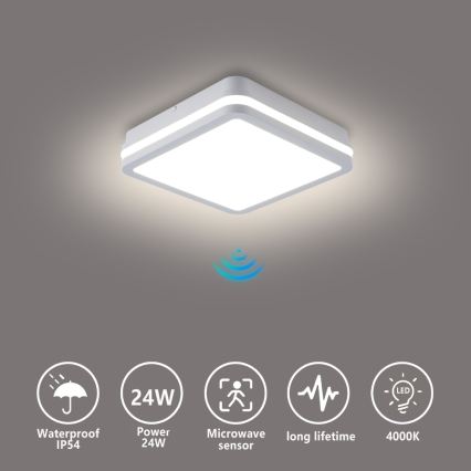 Brilagi - LED-ulkovalaisin anturilla BENE LED/24W/230V 26x26 cm valkoinen IP54