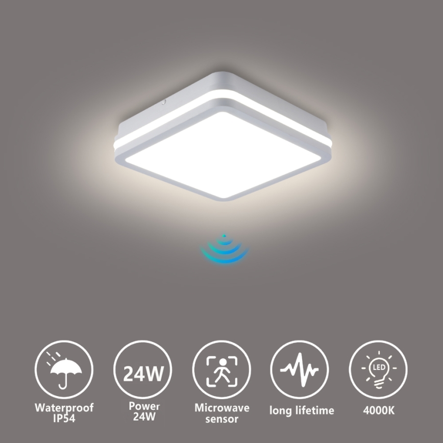 Brilagi - LED-ulkovalaisin anturilla BENE LED/24W/230V 26x26 cm valkoinen IP54