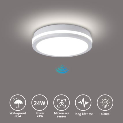 Brilagi - LED-ulkokattavalaisin anturilla BENE LED/24W/230V halkaisija 26 cm valkoinen IP54