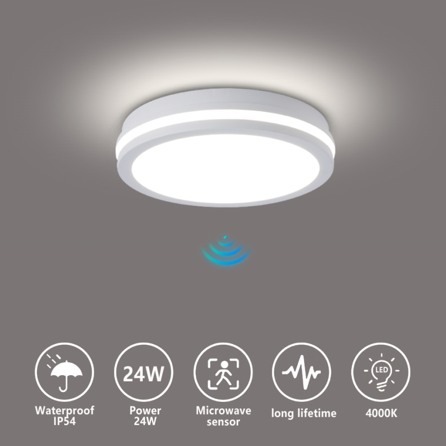Brilagi - LED-ulkokattavalaisin anturilla BENE LED/24W/230V halkaisija 26 cm valkoinen IP54