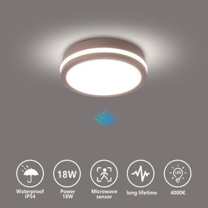 Brilagi - LED-ulkokattovalaisin BENE liiketunnistimella LED/18W/230V halkaisija 21,5 cm ruskea IP54