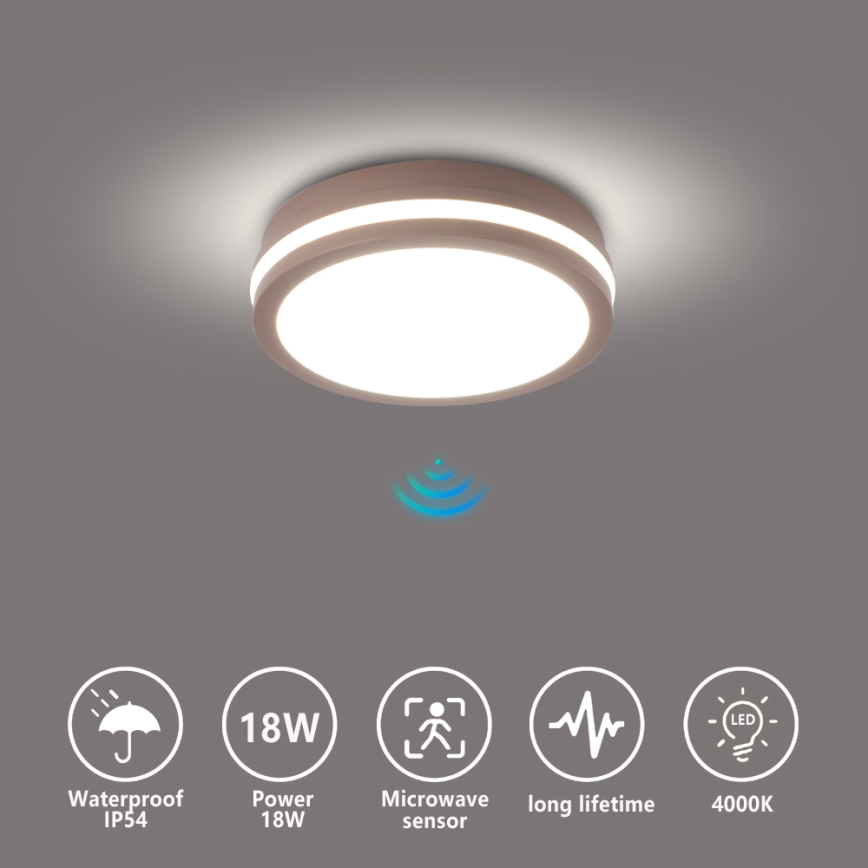 Brilagi - LED-ulkokattovalaisin BENE liiketunnistimella LED/18W/230V halkaisija 21,5 cm ruskea IP54