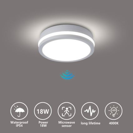 Brilagi - LED-ulkokattovalaisin anturilla BENE LED/18W/230V halkaisija 21,5 cm valkoinen IP54