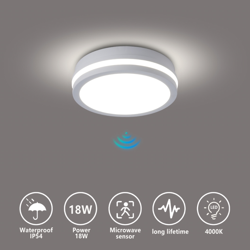Brilagi - LED-ulkokattovalaisin anturilla BENE LED/18W/230V halkaisija 21,5 cm valkoinen IP54