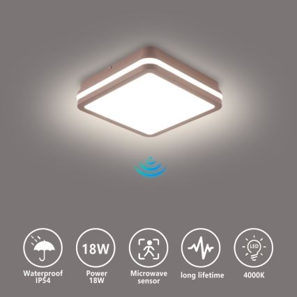 Brilagi - LED-ulkokattovalaisin tunnistimella BENE LED/18W/230V 21,5x21,5 cm ruskea IP54