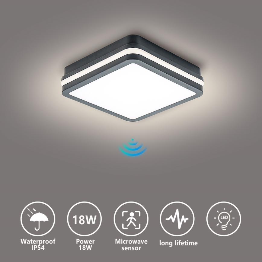 Brilagi - LED-ulkovalaisin liiketunnistimella BENE LED/18W/230V 22x22 cm antrasiitti IP54