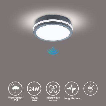 Brilagi - LED-ulkovalaisin liiketunnistimella BENE LED/18W/230V Ø 22 cm antrasiitti IP54