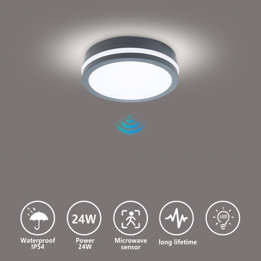 Brilagi - LED-ulkovalaisin liiketunnistimella BENE LED/18W/230V Ø 22 cm antrasiitti IP54